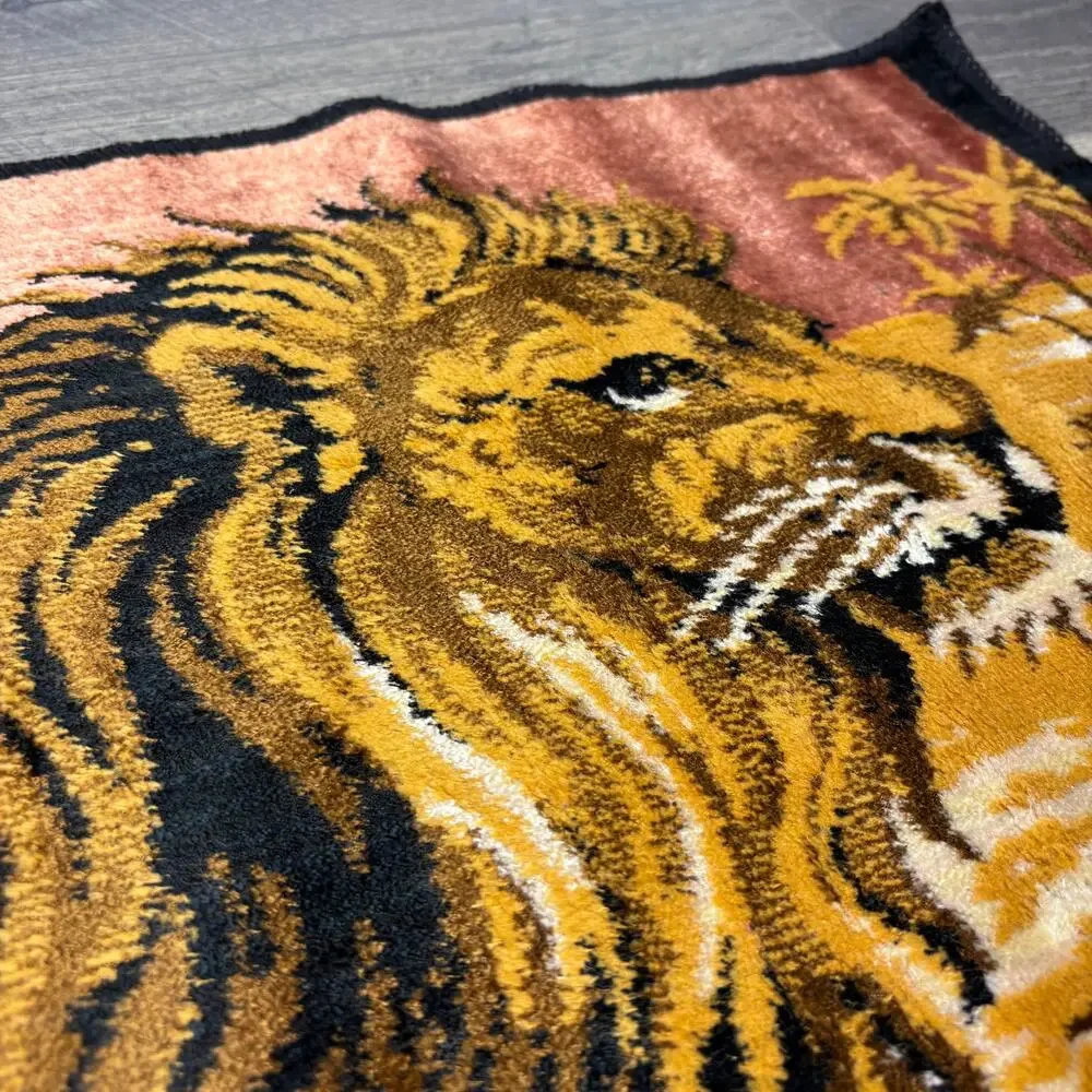 Vintage Italian Made Velvet Lion Wall Tapestry Colorful